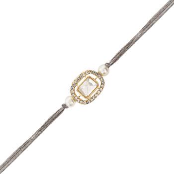designer kundan pearl bhaiya rakhi with roli chawal & rakshabandhan card for brother/bro/bhai/men  2