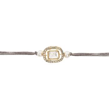 designer kundan pearl bhaiya rakhi with roli chawal & rakshabandhan card for brother/bro/bhai/men  3