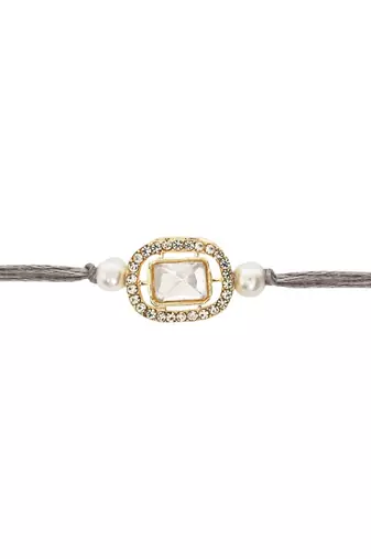 designer kundan pearl bhaiya rakhi with roli chawal & rakshabandhan card for brother/bro/bhai/men 