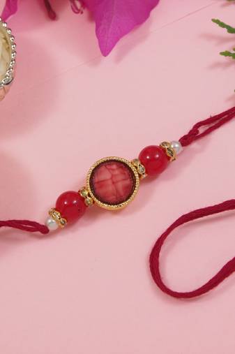 pearl beaded bhaiya rakhi with roli chawal & rakshabandhan card for brother