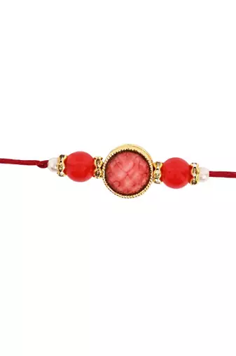 pearl beaded bhaiya rakhi with roli chawal & rakshabandhan card for brother