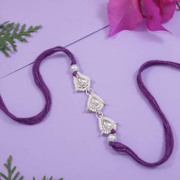 designer kundan pearl rakhi with roli chawal & rakshabandhan card for brother/bro/bhai/men  1
