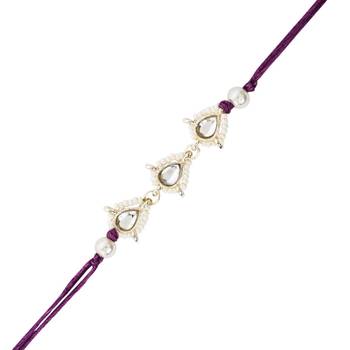 designer kundan pearl rakhi with roli chawal & rakshabandhan card for brother/bro/bhai/men  2