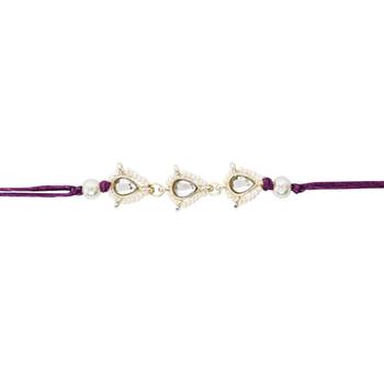 designer kundan pearl rakhi with roli chawal & rakshabandhan card for brother/bro/bhai/men  3