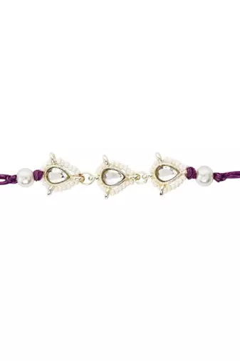 designer kundan pearl rakhi with roli chawal & rakshabandhan card for brother/bro/bhai/men 