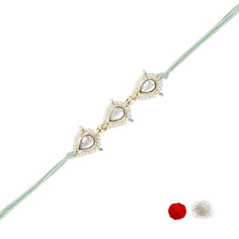 designer kundan pearl bhaiya rakhi with roli chawal & rakshabandhan card for brother/bro/bhai/men  1