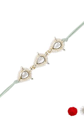 designer kundan pearl bhaiya rakhi with roli chawal & rakshabandhan card for brother/bro/bhai/men 