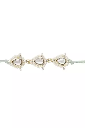 designer kundan pearl bhaiya rakhi with roli chawal & rakshabandhan card for brother/bro/bhai/men 