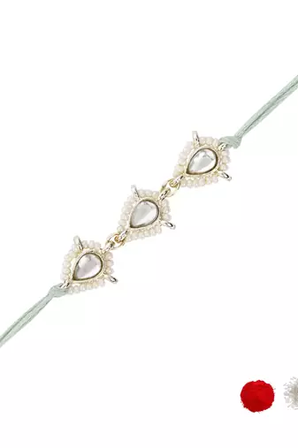 designer kundan pearl bhaiya rakhi with roli chawal & rakshabandhan card for brother/bro/bhai/men 