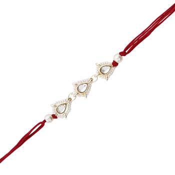 designer kundan pearl bhaiya rakhi with roli chawal & rakshabandhan card for brother/bro/bhai/men  2