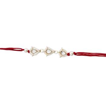 designer kundan pearl bhaiya rakhi with roli chawal & rakshabandhan card for brother/bro/bhai/men  3
