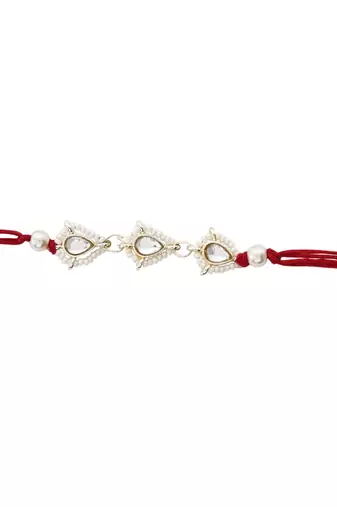 designer kundan pearl bhaiya rakhi with roli chawal & rakshabandhan card for brother/bro/bhai/men 