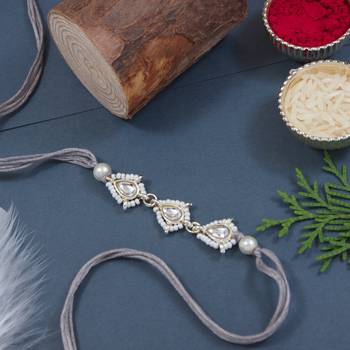 designer kundan pearl bhaiya rakhi with roli chawal & rakshabandhan card for brother/bro/bhai/men  1
