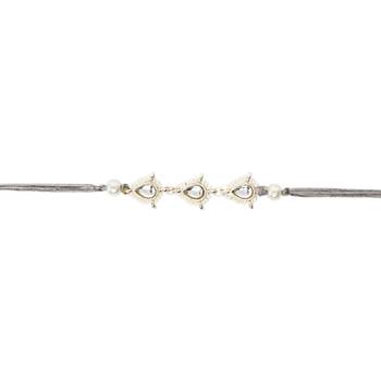 designer kundan pearl bhaiya rakhi with roli chawal & rakshabandhan card for brother/bro/bhai/men  3