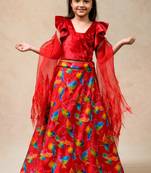 Hand embroidered lehenga with ruffle blouse and feather dupatta
