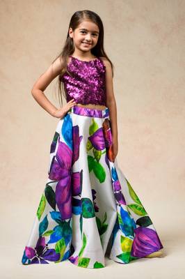 Hand embroidered silk lehenga with blouse, dupatta 1