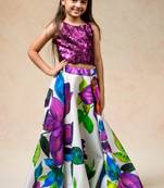 Hand embroidered silk lehenga with blouse, dupatta