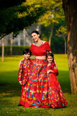 Hand embroidered lehenga with ruffle blouse and feather dupatta 5