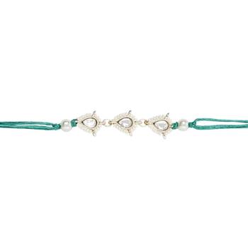 designer kundan pearl bhaiya rakhi with roli chawal & rakshabandhan card for brother/bro/bhai/men  2