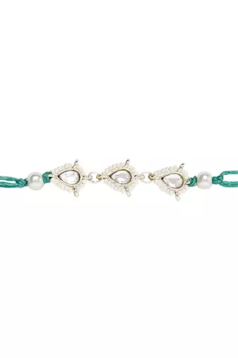 designer kundan pearl bhaiya rakhi with roli chawal & rakshabandhan card for brother/bro/bhai/men 
