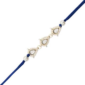 designer kundan pearl bhaiya rakhi with roli chawal & rakshabandhan card for brother/bro/bhai/men  1