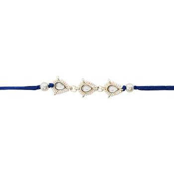 designer kundan pearl bhaiya rakhi with roli chawal & rakshabandhan card for brother/bro/bhai/men  2
