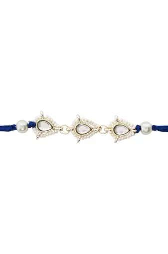 designer kundan pearl bhaiya rakhi with roli chawal & rakshabandhan card for brother/bro/bhai/men 
