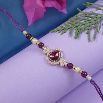 designer kundan pearl bhaiya rakhi with roli chawal for brother/bro/men with rakshabandhan card  1