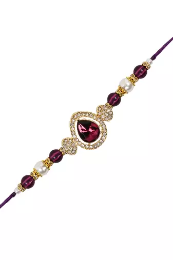 designer kundan pearl bhaiya rakhi with roli chawal for brother/bro/men with rakshabandhan card 