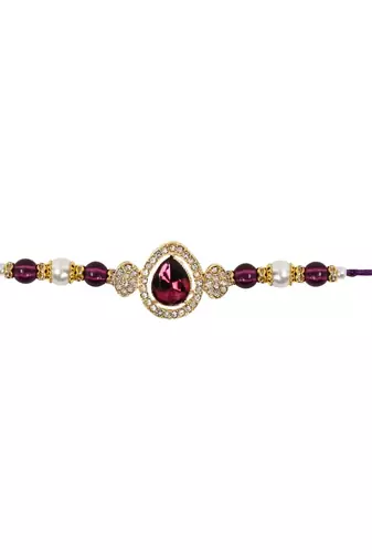 designer kundan pearl bhaiya rakhi with roli chawal for brother/bro/men with rakshabandhan card 