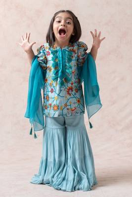 Aqua island dupion silk kurta with gharara and dupatta 1