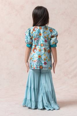 Aqua island dupion silk kurta with gharara and dupatta 2