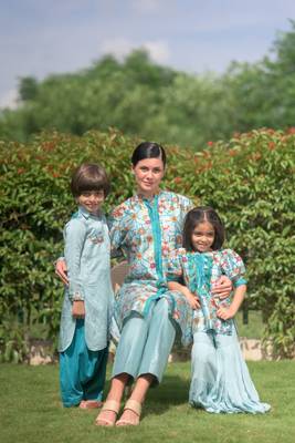 Aqua island dupion silk kurta with gharara and dupatta 5