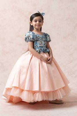 Casal grey pink printed princess silk gown 1