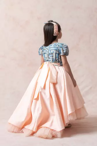 Casal grey pink printed princess silk gown