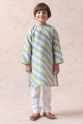 Cotton silk geometric print kurta with pyjama 1