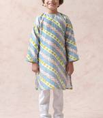 Cotton silk geometric print kurta with pyjama