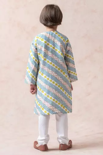 Cotton silk geometric print kurta with pyjama
