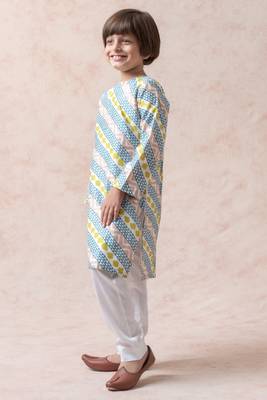 Cotton silk geometric print kurta with pyjama 3