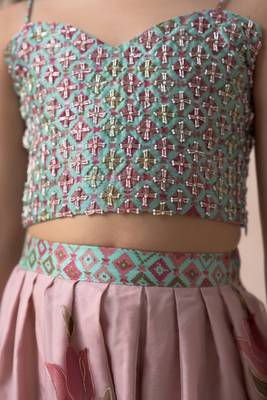 Hand embroidered crop top with pleated dhoti pants and cape 3