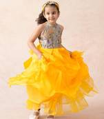 Hand embroidered cloud grey floral print gown