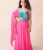 Hand embroidered ayra halter neck top with ombre pink lehenga, dupatta