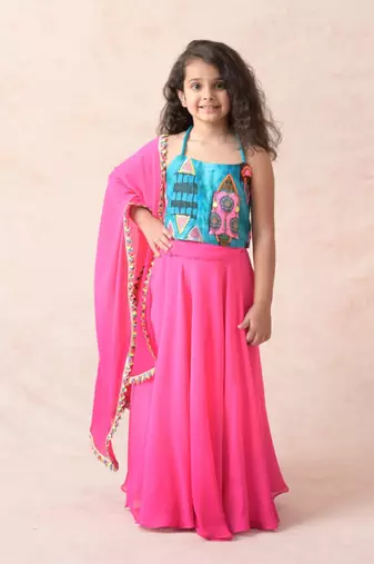 Hand embroidered top with lehenga & dupatta