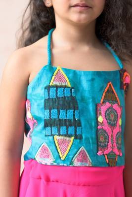 Hand embroidered top with lehenga & dupatta 3