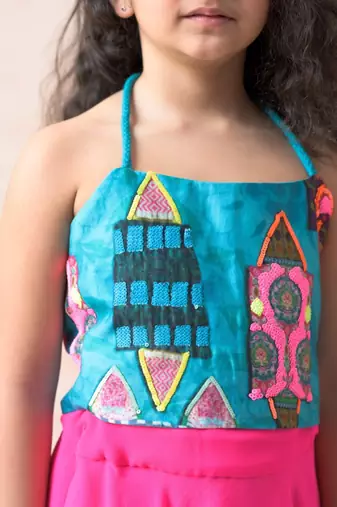Hand embroidered top with lehenga & dupatta