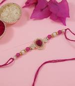 designer kundan pearl bhaiya rakhi with roli chawal for brother/bro/men with rakshabandhan card 