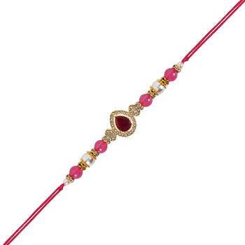 designer kundan pearl bhaiya rakhi with roli chawal for brother/bro/men with rakshabandhan card  2