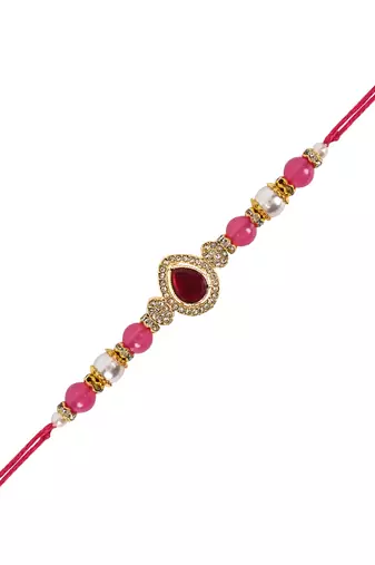 designer kundan pearl bhaiya rakhi with roli chawal for brother/bro/men with rakshabandhan card 