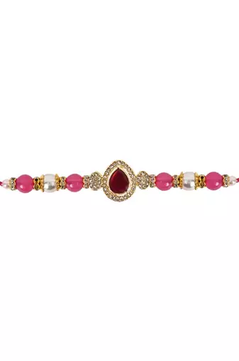 designer kundan pearl bhaiya rakhi with roli chawal for brother/bro/men with rakshabandhan card 
