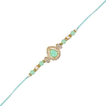 designer kundan pearl bhaiya rakhi with roli chawal for brother/bro/men with rakshabandhan card  1